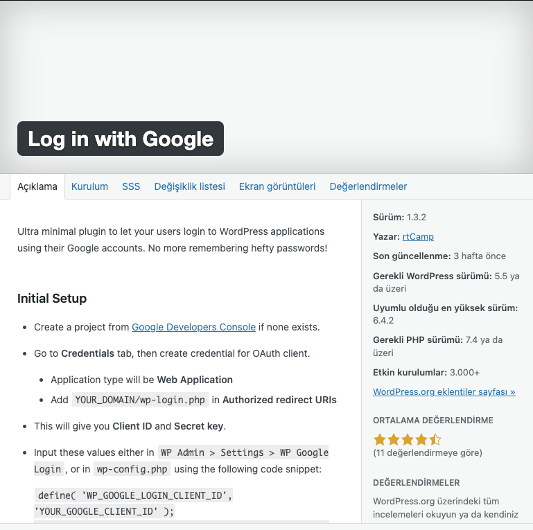 Wordpress Google Hesabı ile Oturum Açma