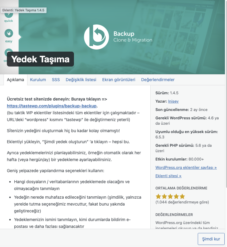 Wordpress site yedeği alma